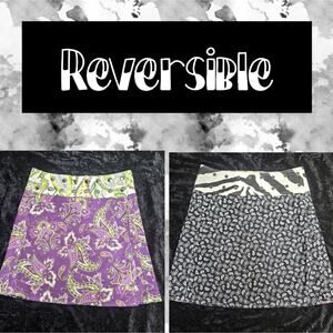 Reversible Purple & Green Paisley and Black & White Paisley/Zebra Wrap Skirt